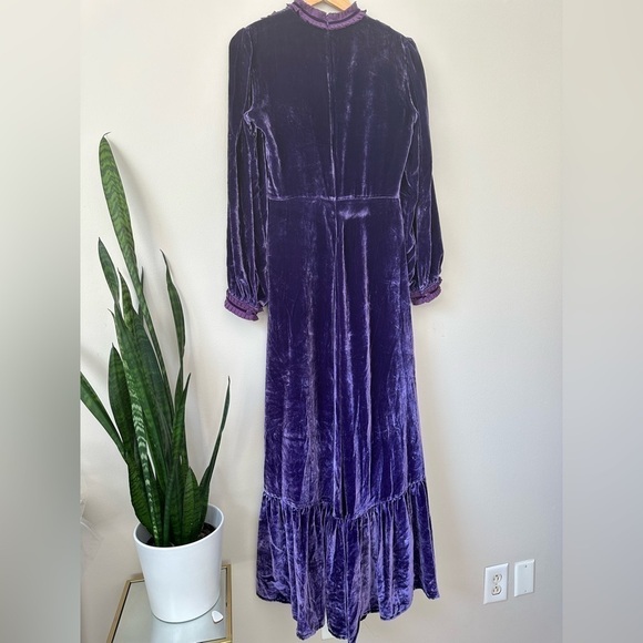 LISOU Gig Ruffle Long Sleeve violet purple Velvet Dress 6 NWT - Picture 10 of 14